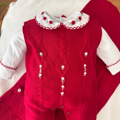  Saída de Maternidade Tiffany Gola Bordada - Vermelho